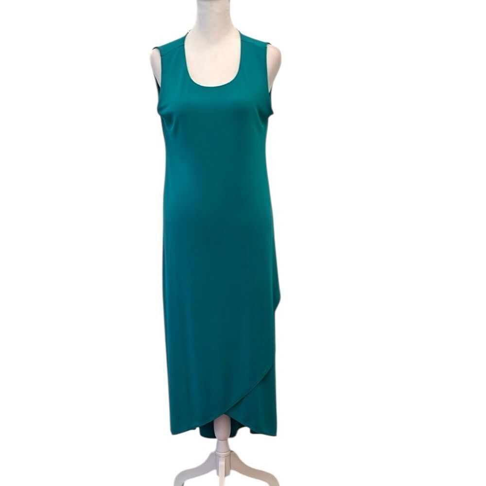 Alfani szXS elegant teal faux wrap drape front longer in back sleeveless dress